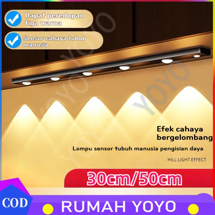 Bawah Kabinet Led 3 Warna Dapat Diredupkan Strip Lampu Mata Kucing Sensor Gerak Nirkabel Malam USB D