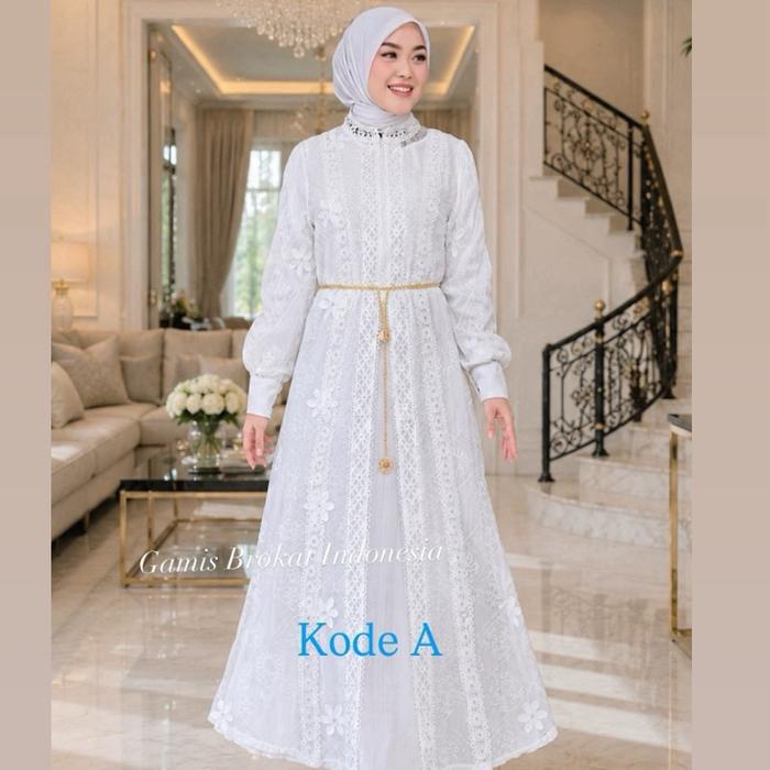 Dress Mahira putih one set dress mewah cocok untuk acara pesta dan formal Muslim Wanita Gamis Kondan