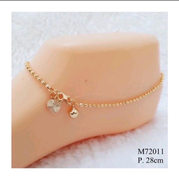 gelang kaki titanium motif biji lada kecil lapis emas 22k