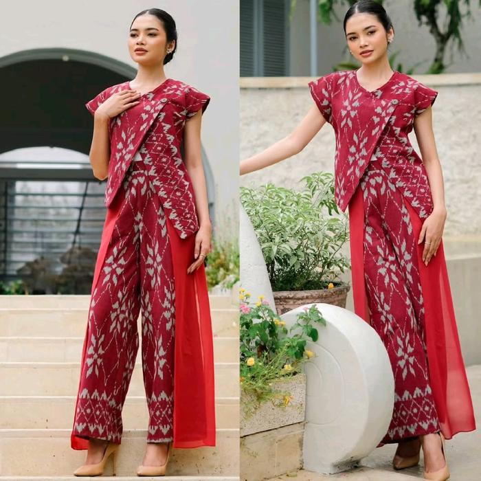 One Set Batik | Setelan Baju Batik Tenun | Setelan Merah | Setcel Merah | Kebaya Merah | Setelan Wan