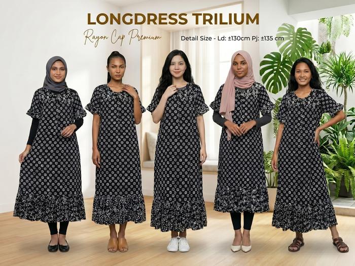 Paket RESELLER -5 PCS- Longdress Trilium-Busui Friendly Lengan 3/4 Daster Rayon Panjang Motif Bumil