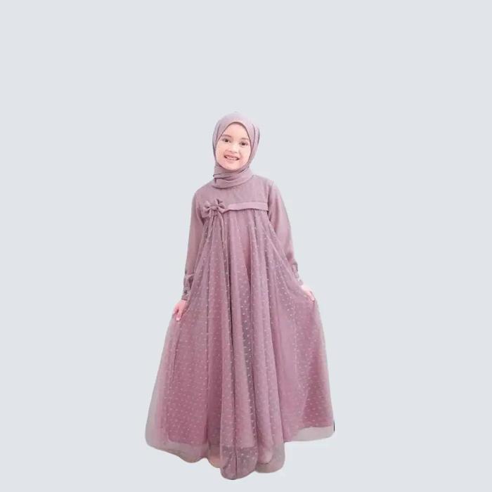 Gamis Anak Dres Pesta Brukat Tile 2026 Lebaran Kondangan Maxi Dress Kekinian Panjang Pita Renda Baha