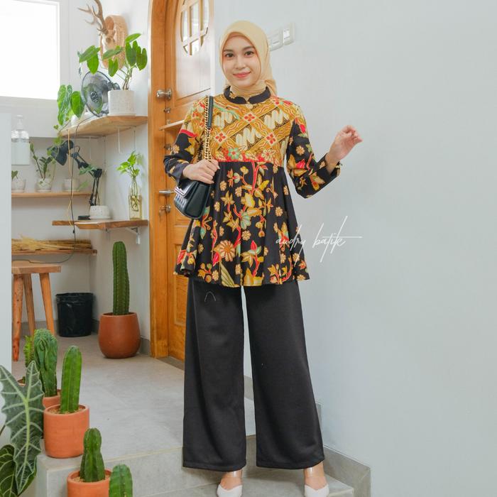 Audry - Sabrina - Blouse Batik kombinasi Bahan Katun Premium Motif Burung Peksi Lengan Panjang Atasa
