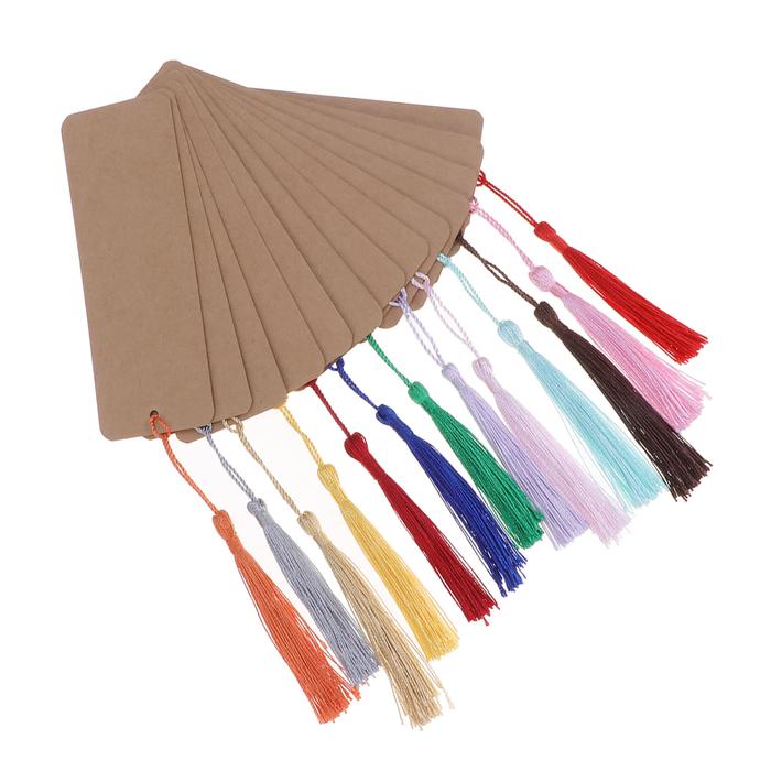 24 buah kertas DIY bookmark kosong dengan rumbai kertas Cardstock