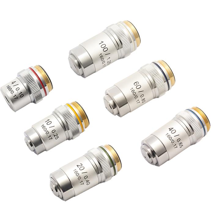 Lensa Objektif Akromatik Mikroskop Biologis 100X (Oil) 4X 10X 20X 40X