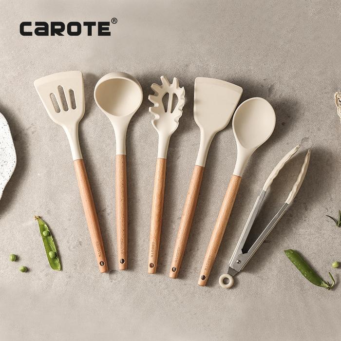 ASLI CAROTE en Handle Slotted White color Non-stick Food Grade Silicone Kitchen Utensils READY STOCK