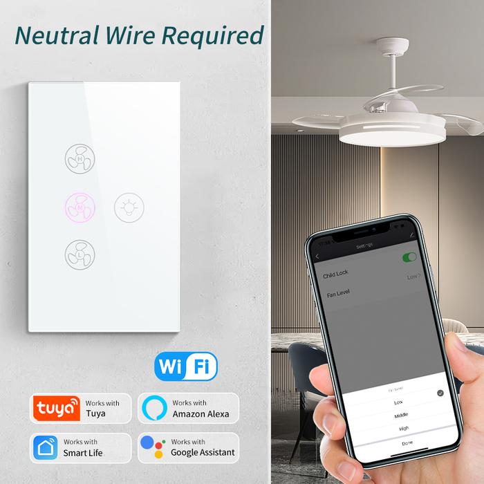 Tuya WiFi Ceiling Fan Light Smart Switch Touch Interruptor Smart Home