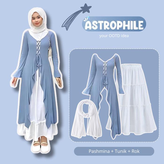 OOTD Hijab Setelan Wanita Muslimah Kekinian ( Tunik + Rok + Pashmina ) Outfit Remaja