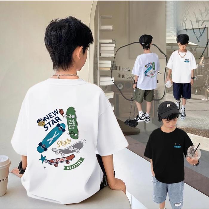 LANTANA Baju Usia 2-12th Cowok Kaos Anak Laki Laki Import/ T-shirt anak-anak Cetak grafis skateboard