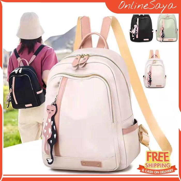 Tas Ransel Wanita Import Free Gantungan Kucing Lucu OS422022 Backpack