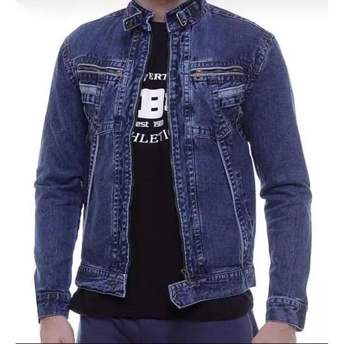 new jaket jeans pria kerah tinggi resleting jaket jeans cowok tb bandung murah jeans bomber terlaris