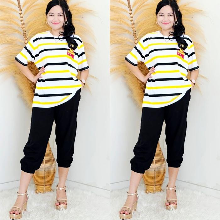 Setelan One Set Joger Jumbo Oversize Atasan Lengan Pendek Celana 7/8 Premium Ada Saku Kanan Kiri Sab
