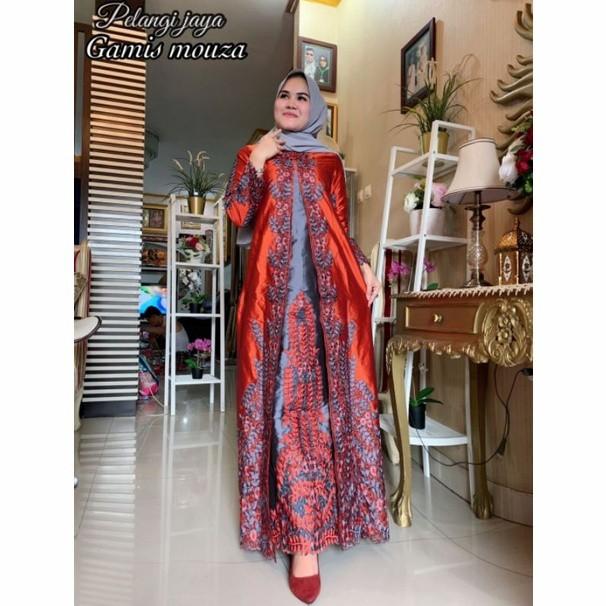 GAMIS MOUZA TAFFETA BORDIR ORI BY PELANGI JAYA SIZE M-XXL - MARON SILVER, M