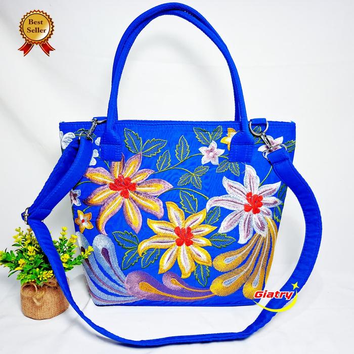 tas Totebag, tas bahu, tas selempang bintang merak/ Tas wanita jinjing dan selempang bordir motif bu