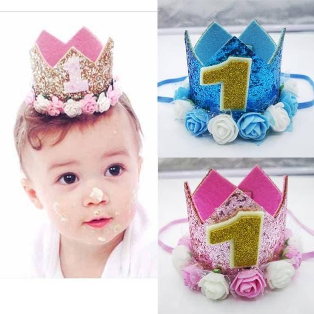 PREMIUM Flower Crown Glitter/Mahkota Flanel 1st 2nd 3rd 4th Birthday Boy/ Girl