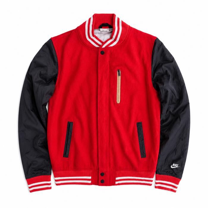 Nike Vintage Varsity Bomber Destroyer Red Wool Y2K Neylon Sleeves Jacket