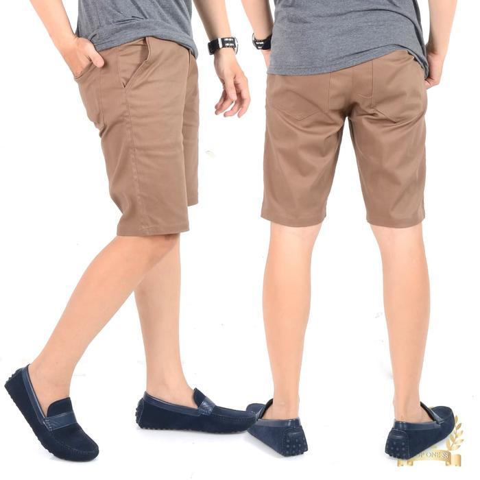 Celana Pendek Chino Twill Stretch Pria Dewasa Hitam Putih Keren