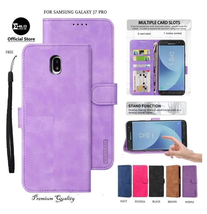 Wilocase Untuk Samsung Galaxy J7 Pro Super Premium Flip Case Kulit - Wallet Leather Premium Tpu Cov