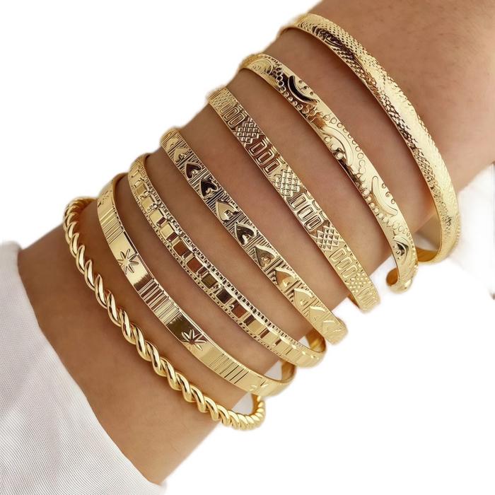 Gelang perhiasan berlapis emas berkualitas tinggi (imitasi) 1 set (6pcs), Diskon besar