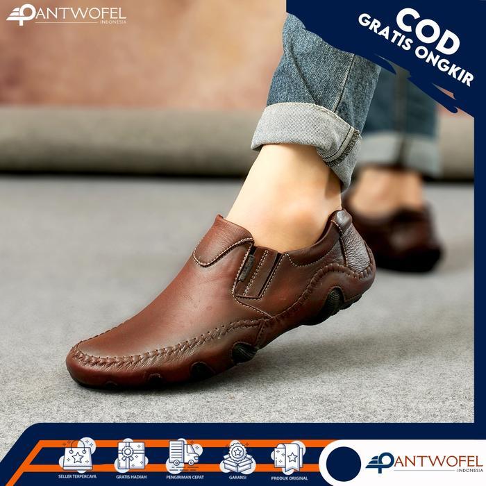 PTW X LIBER - Sepatu Pantopel Pria Oxfrod Formal Bahan Kulit Sapi Asli Tanpa Tali Kualitas Premium S