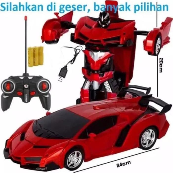 RC TRANSFORMER 1 : 18 MOBIL REMOT JADI ROBOT BATERAI CAS