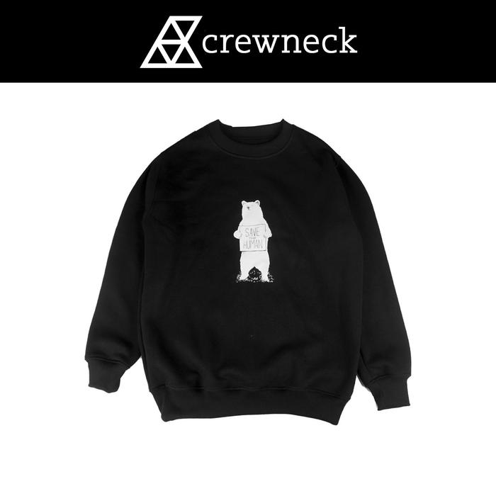 Reclays Sweater Save The Human Crewneck Casual Hitam Navy