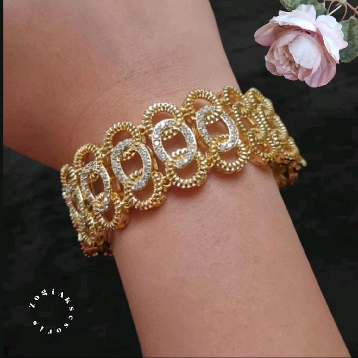 [Beli 1 Bonus1 Random] Gelang Tangan Wanita Bangle Motif Mewah Lapis Emas 22k Rantai Kombinasi Perma