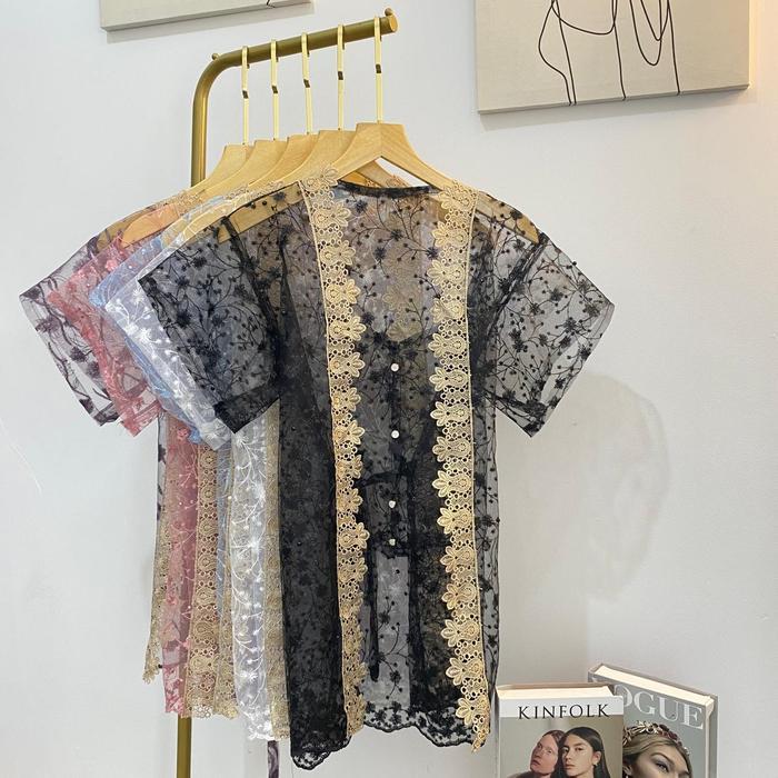 Pola Wear | Zora Outer Brukat Etnik Vest Tille Kardigan Lace Outer Kebaya Kondangan Mewah - Blazer W