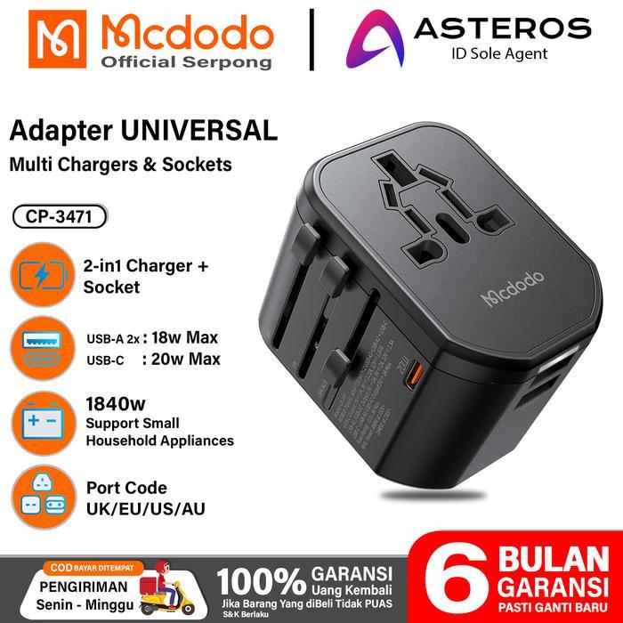 MCDODO Universal Travel Adaptor USB + Type C PD FAST Charging CP-3471