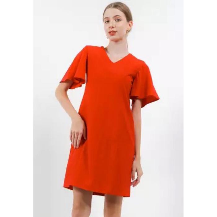 PRELOVED Love Bonito LB Red Textured V-Neck Short Sleeve Mini Dress Fashion Wanita