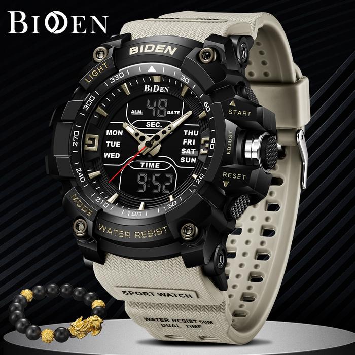 BIDEN Jam Tangan Pria Digital Analog Multifungsi Dial LED Anti Air Keren Olahraga Army Jam Tangan Co