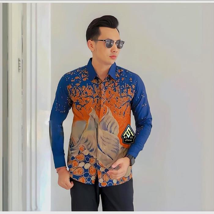BATIK Slimfit lapis furing pria premuim bahan asli katun terbaru motif Klomang navy teraokta