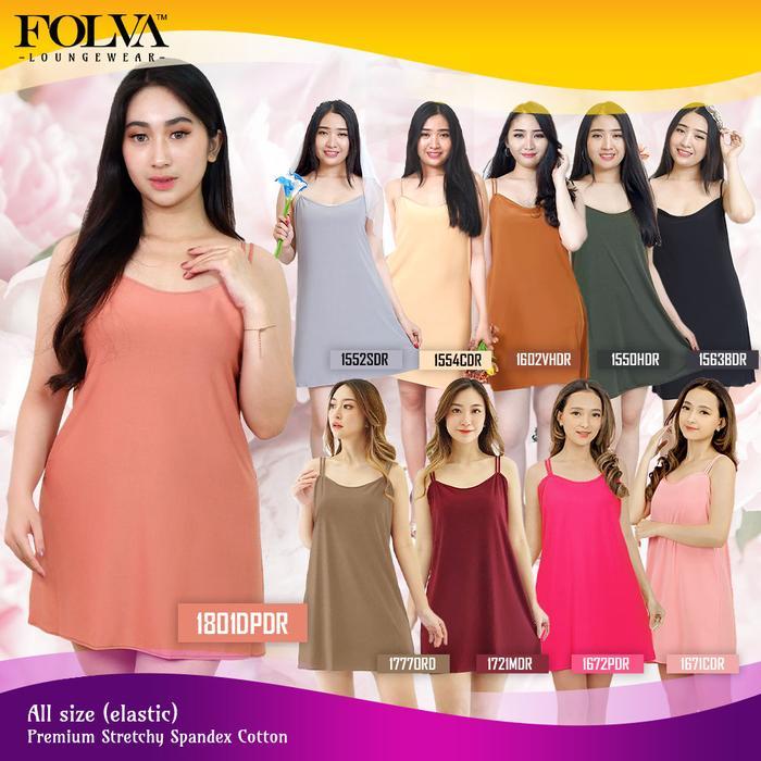Folva Baju Tidur Dress Tanktop Wanita Spandex Katun Melar All Size Coklat Hijau Silver Van Houten Pi