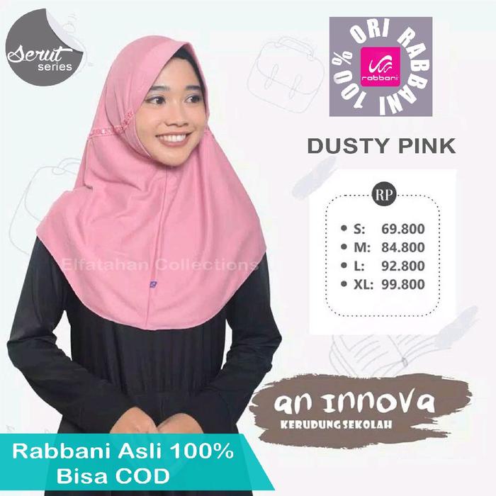 krd Rabbani Innova Dusty Pink_Ori _tali serut samping terbuka_Diskon 30% Kerudung instan Rabbani