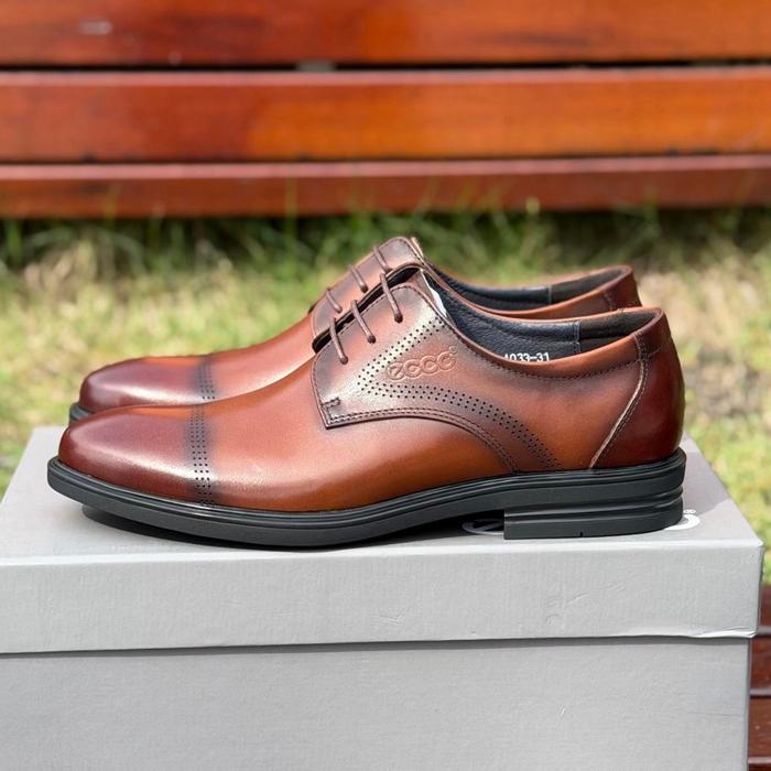 Sepatu Formal Kulit ECCO Olahraga Hitam Cokelat Premium untuk Kantor Kerja Pria Nyaman Acara Shoes 5