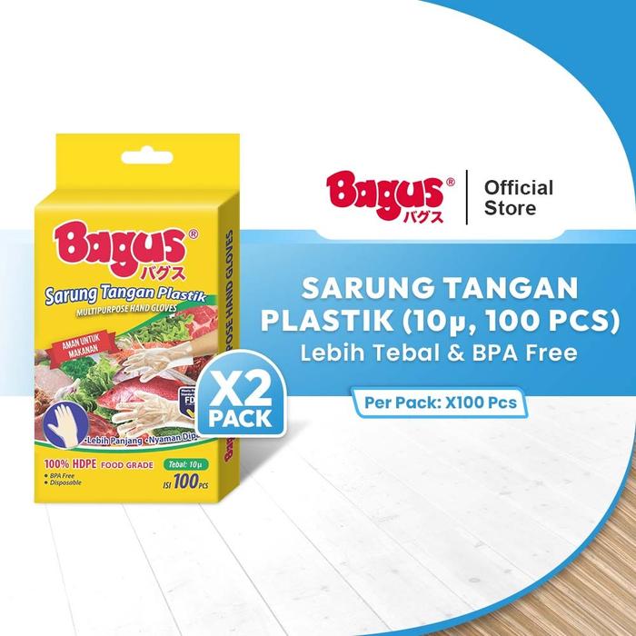 [Twin Pack] Bagus Sarung Tangan Plastik 10µ Micron 100 Pcs/Pack - Sarung Tangan Multifungsi, 100% HD