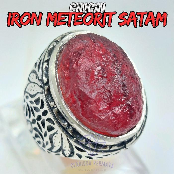 Cincin batu meteor merah / satam iron meteorit merah delima siam Ring alpaka super