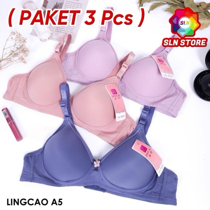 (3 Pcs) BRA WANITA TANPA KAWAT BH PEREMPUAN POLOS LINGCAO OREO FEMA A5