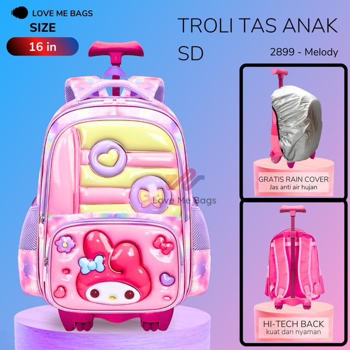LMB Tas Troli Koper Anak Perempuan Sekolah SD 16 Inch Import Bagian Depan Timbul 6D Karakter Lucu Ku