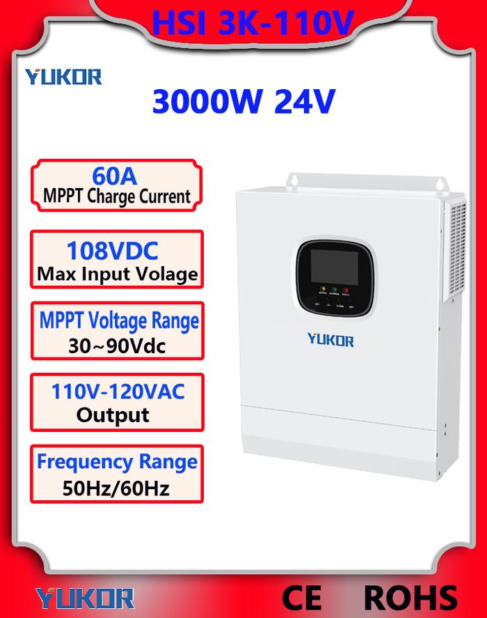 YUKOR 3KW/5KW pure sine wave hybrid solar inverter 110VAC output