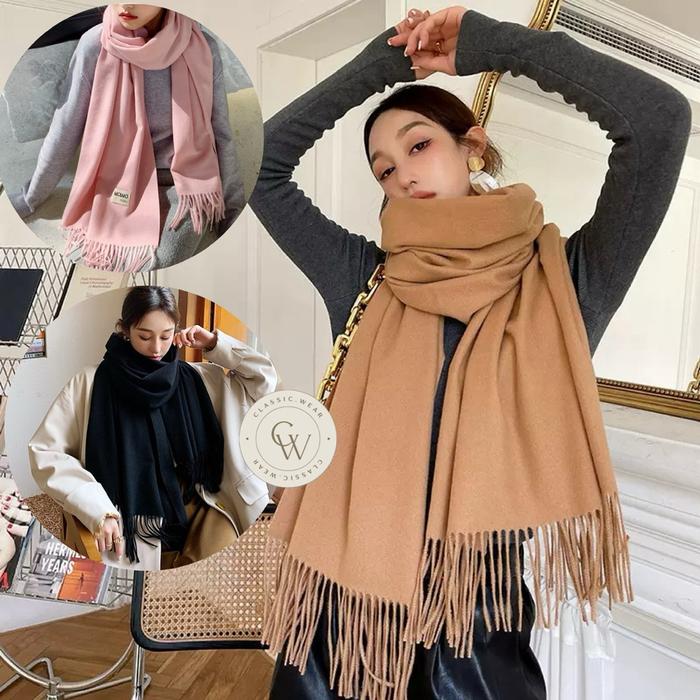 CW MCMO Scarf Tebal Musim Dingin Wool Winter Import Polos bahan Kasmir cashmere Imitasi HIGH GRADE,