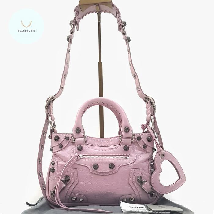 BALENCIAGA NEO CAGOLE SMALL TOTE TOP HANDLE LEATHER SHW POWDER PINK WHITE