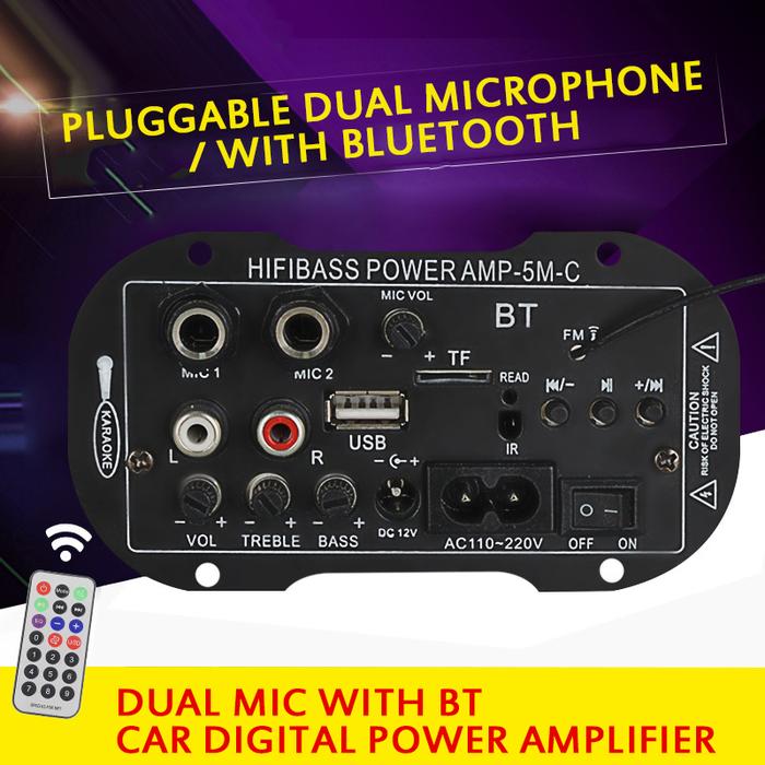 Two-Purpose Dual MIC BT Car Digital Amplifier Mono BT Function 5" 12V