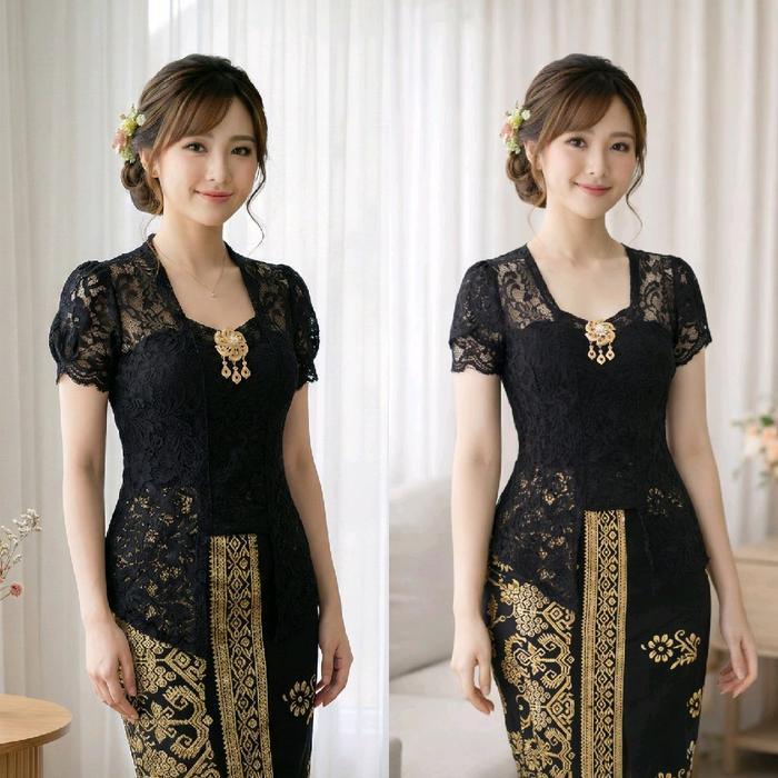 Setelan kebaya Devara Span Katun Modern Wanita Elegan Kondangan Wisuda Premium Fit Body - Kuning San