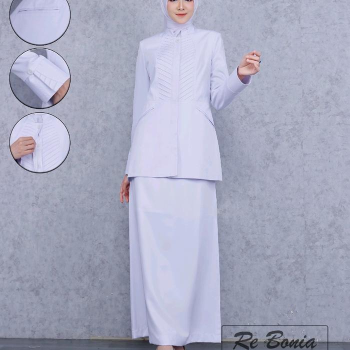 re bonia setelan putih rok A/seragam putih pns asn wanita/setelan putih rok A/baju Kerja