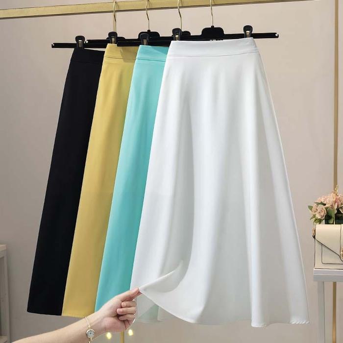 Rok Panjang Branded Elastis Oversize Span Lebar Ceruti C9V8 Muslim Linen Korea Import Casual Terbaru