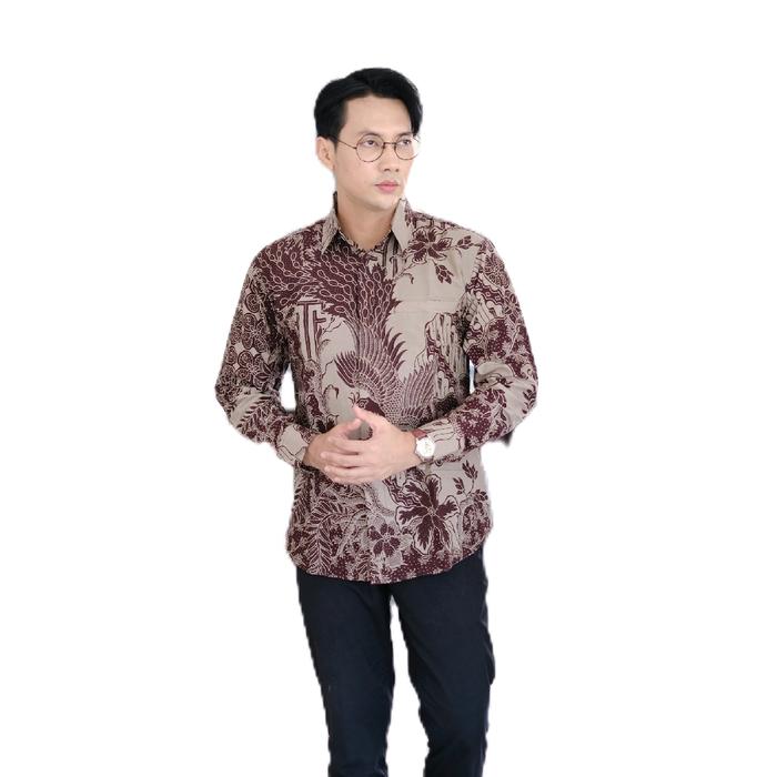 Kemeja Batik Pria Lengan Panjang Slimfit Bahan Katun Halus Trendy Motif Aji Saka Casual