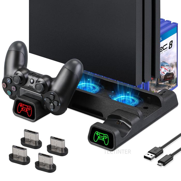 For PS4/PS4 Slim/PS4 Pro Vertical Stand LED Cooling Fan Dual
