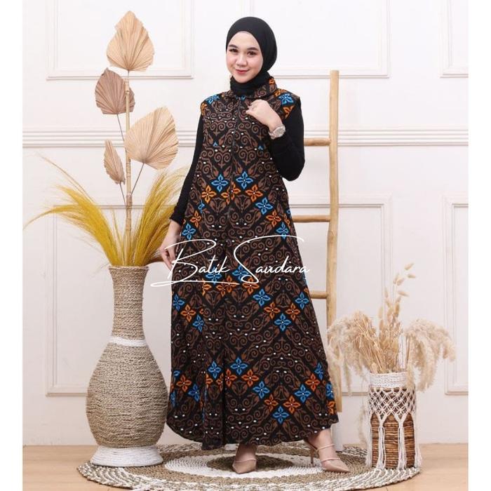 Cardigan Batik Outer Tanpa Lengan Motif Songket Biru  Batik Saudara Kain Katun