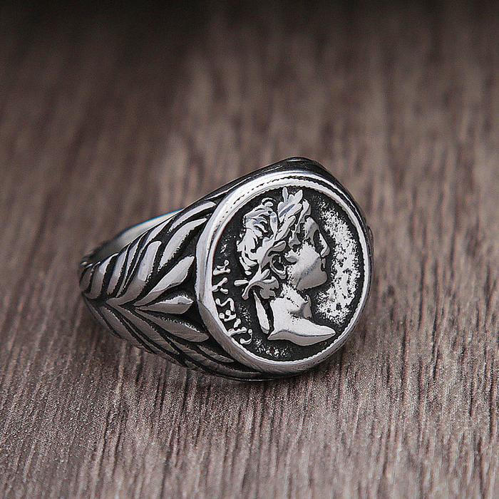 Men's Vintage Roman Empire Caesar Rings Stainless Steel Silver/Gold Color Coin Caesar Head Signet Me
